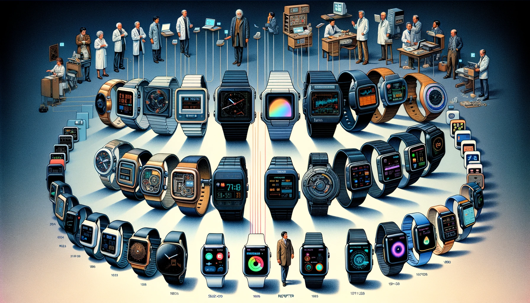 Evolution der Smartwatch von ihren frühen Prototypen bis zu den heutigen fortschrittlichen Modellen zeigt